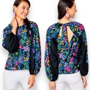 Lilly Pulitzer Imani Long Sleeve Top Blouse Tropic Floral Paradise Glow size XXS